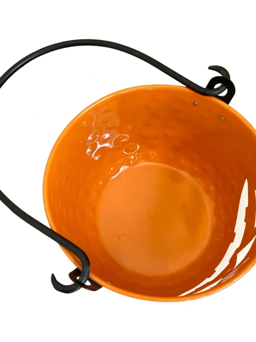 Orange Metal Jack-O'-Lantern Bucket with Black Handle